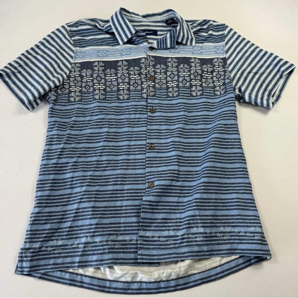 Tommy Bahama Men’s Medium Blue Geometric Southwestern Silk Button-Up Shirt